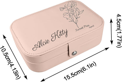 Boîte à bijoux personnalisée Longway, petite boîte de voyage originale avec fleurs et nom, organisateur de bijoux en cuir pour boucles d'oreilles, colliers, bagues, cadeau de Noël personnalisé pour maman et filles 