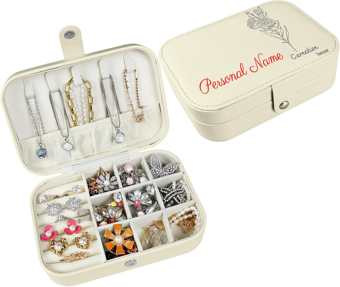 Boîte à bijoux personnalisée Longway, petite boîte de voyage originale avec fleurs et nom, organisateur de bijoux en cuir pour boucles d'oreilles, colliers, bagues, cadeau de Noël personnalisé pour maman et filles 