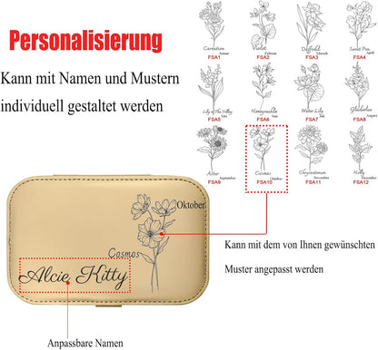 Boîte à bijoux personnalisée Longway, petite boîte de voyage originale avec fleurs et nom, organisateur de bijoux en cuir pour boucles d'oreilles, colliers, bagues, cadeau de Noël personnalisé pour maman et filles 