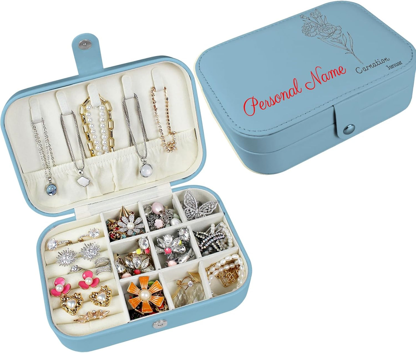 Boîte à bijoux personnalisée Longway, petite boîte de voyage originale avec fleurs et nom, organisateur de bijoux en cuir pour boucles d'oreilles, colliers, bagues, cadeau de Noël personnalisé pour maman et filles 