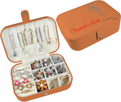 Boîte à bijoux personnalisée Longway, petite boîte de voyage originale avec fleurs et nom, organisateur de bijoux en cuir pour boucles d'oreilles, colliers, bagues, cadeau de Noël personnalisé pour maman et filles 