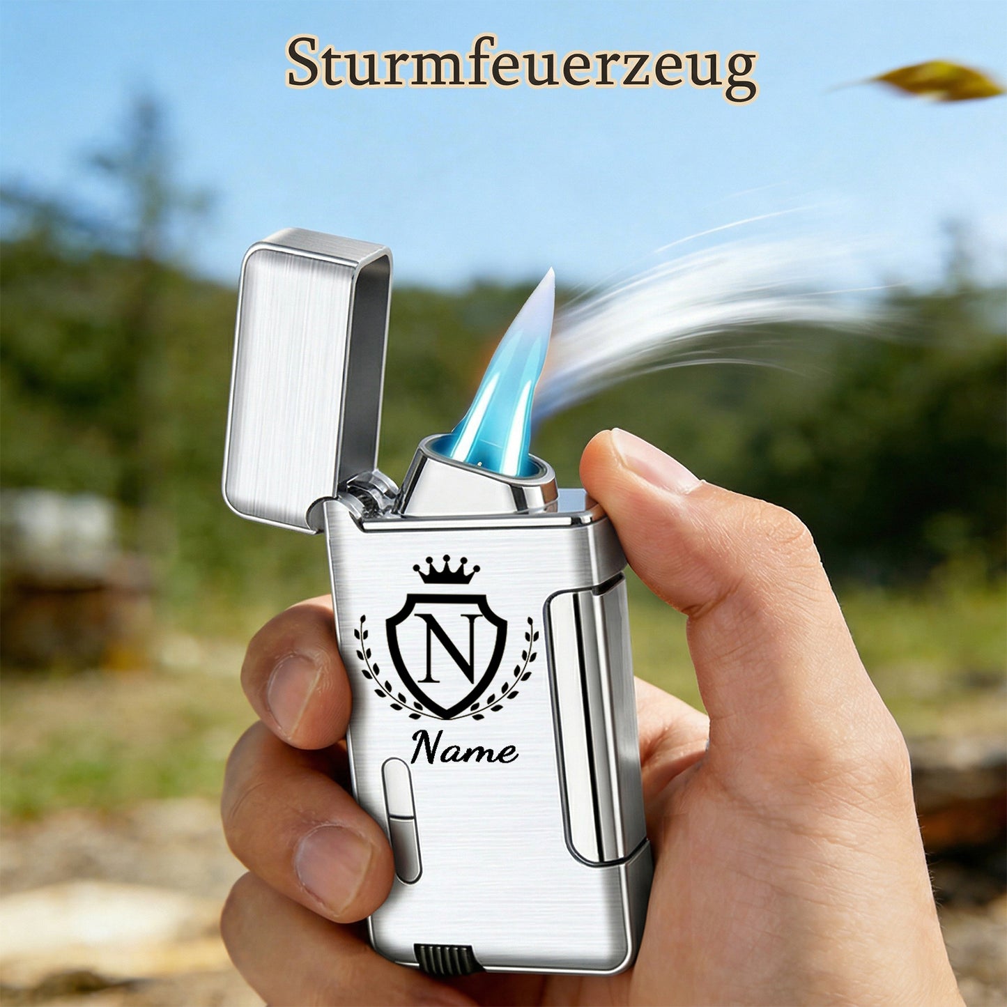 Personalisiert Feuerzeug mit Namen und Buchstabenmotiv mit Krone