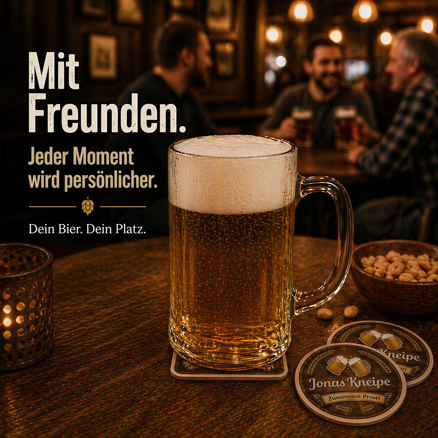 Personalisiert Bierdeckel mit Foto, Motiv oder Logo Holz