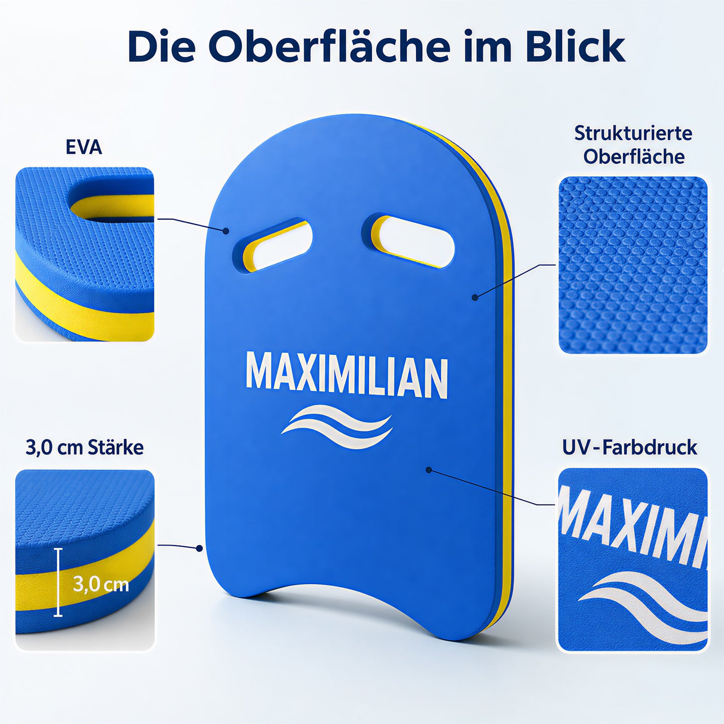 Personalisiertes Schwimmbrett aus EVA mit Logo und Motiv