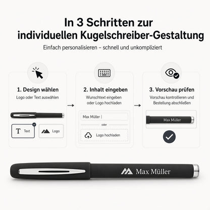 Personalisierter Kappen Kugelschreiber mit Namen und Logo Schwarze Mine