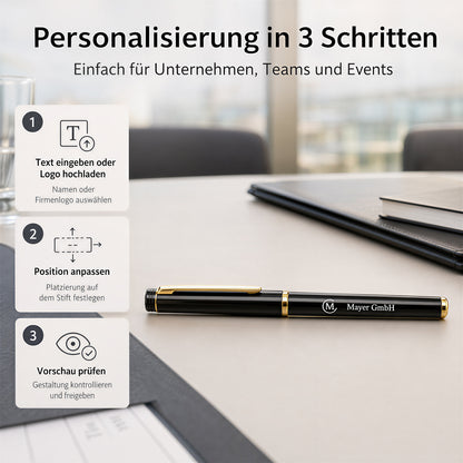 Personalisierter Kappen Kugelschreiber mit Namen und Logo Schwarze Mine