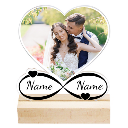 Cadre photo LED personnalisé avec photo, support en bois et socle LED 