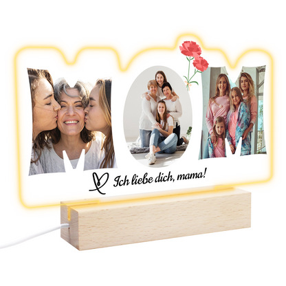 Cadre photo LED personnalisé avec photo, support en bois et socle LED 